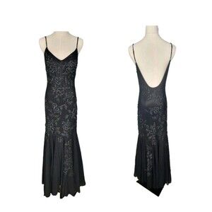 Sue Wong Nocturne Black Beaded Sequin Floral Long Evening Gown Size 8 Formal